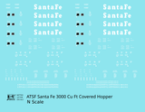 Santa Fe 3000 Cu Ft Covered Hopper White  - Decal - Choose Scale