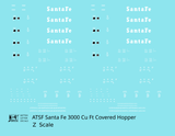 Santa Fe 3000 Cu Ft Covered Hopper White  - Decal - Choose Scale