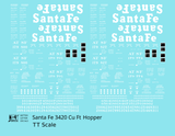 Santa Fe 3420 Cu Ft Hopper Car White  - Decal - Choose Scale