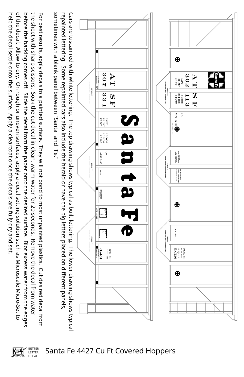 Santa Fe 4427 Cu Ft Covered Hopper White  - Decal