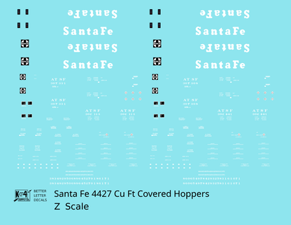 Santa Fe 4427 Cu Ft Covered Hopper White  - Decal - Choose Scale