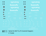 Santa Fe 4427 Cu Ft Covered Hopper White  - Decal - Choose Scale
