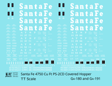 Santa Fe 4750 Cu Ft PS-2CD Covered Hopper White  - Decal - Choose Scale