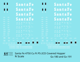 Santa Fe 4750 Cu Ft PS-2CD Covered Hopper White  - Decal - Choose Scale