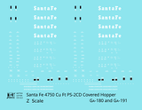 Santa Fe 4750 Cu Ft PS-2CD Covered Hopper White  - Decal - Choose Scale