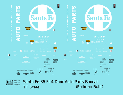 Santa Fe 86 Ft Pullman Auto Parts Boxcar White and Yellow