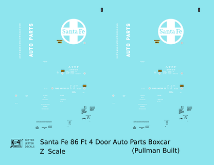 Santa Fe 86 Ft Pullman Auto Parts Boxcar White and Yellow