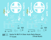 Santa Fe 86 Ft Thrall Auto Parts Boxcar White and Yellow  - Decal - Choose Scale