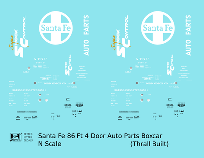 Santa Fe 86 Ft Thrall Auto Parts Boxcar White and Yellow