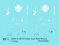 Santa Fe 86 Ft Thrall Auto Parts Boxcar White and Yellow  - Decal - Choose Scale