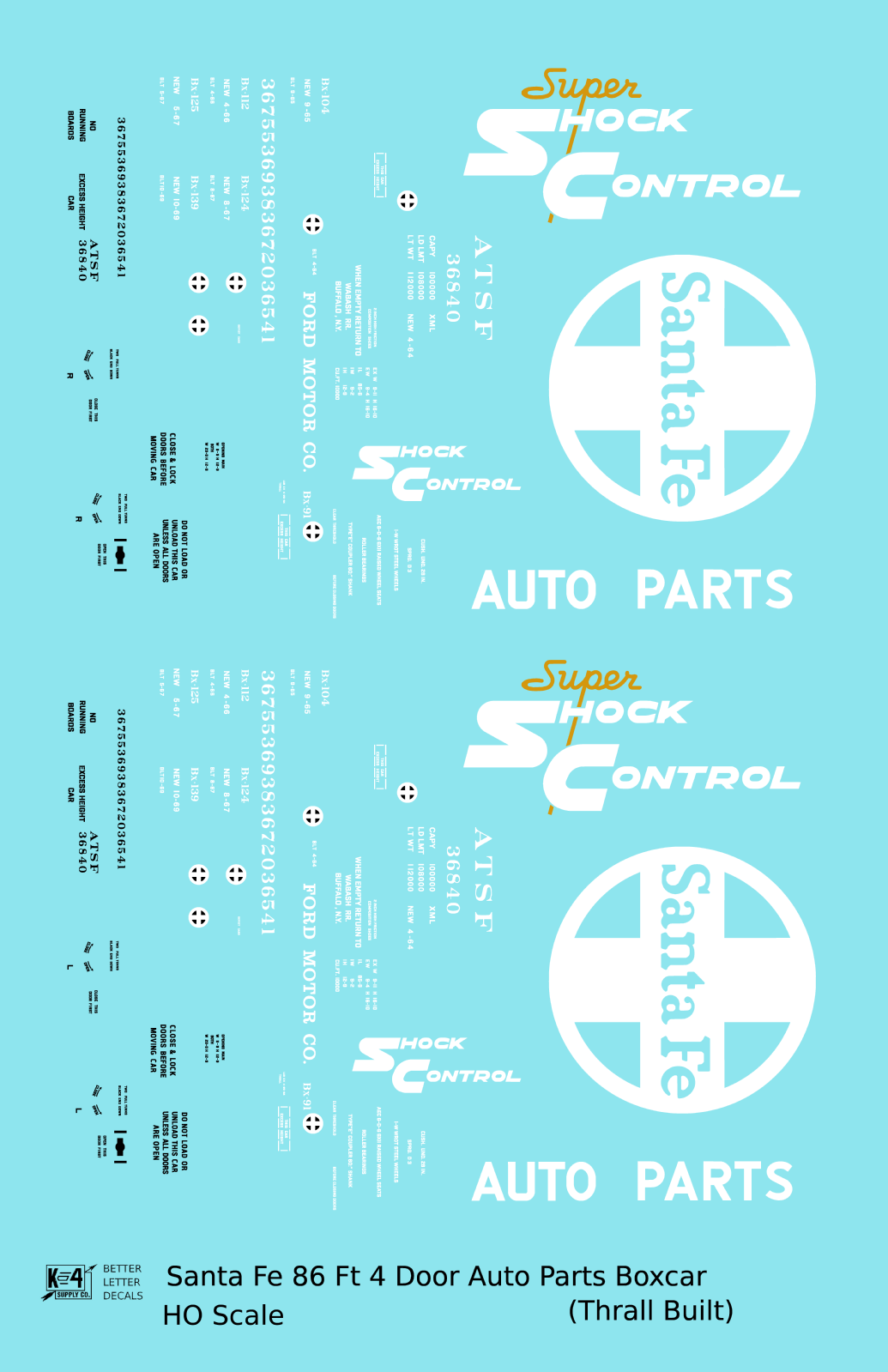 Santa Fe 86 Ft Thrall Auto Parts Boxcar White and Yellow