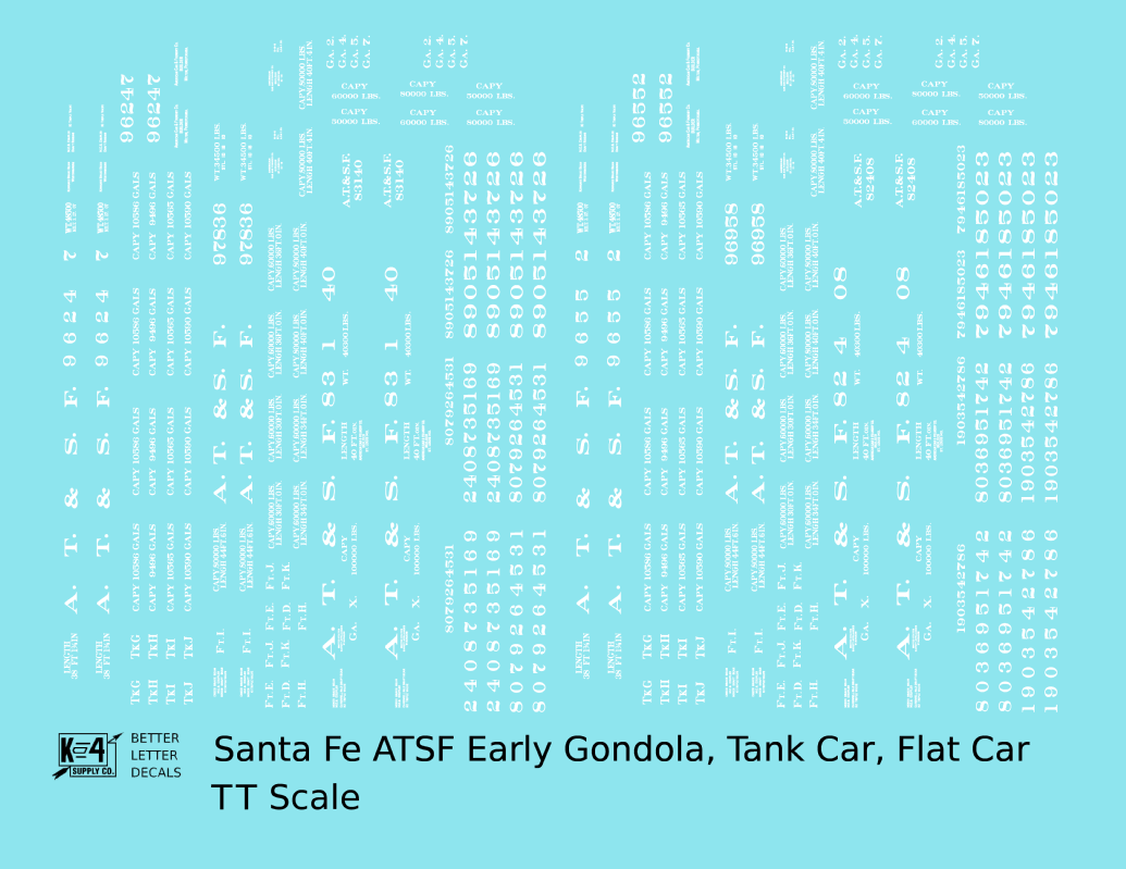 Santa Fe Early Flat Car, Gondola and Tank Car White