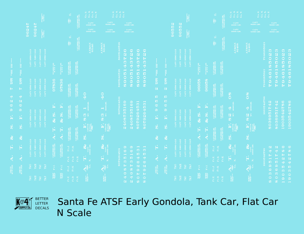 Santa Fe Early Flat Car, Gondola and Tank Car White