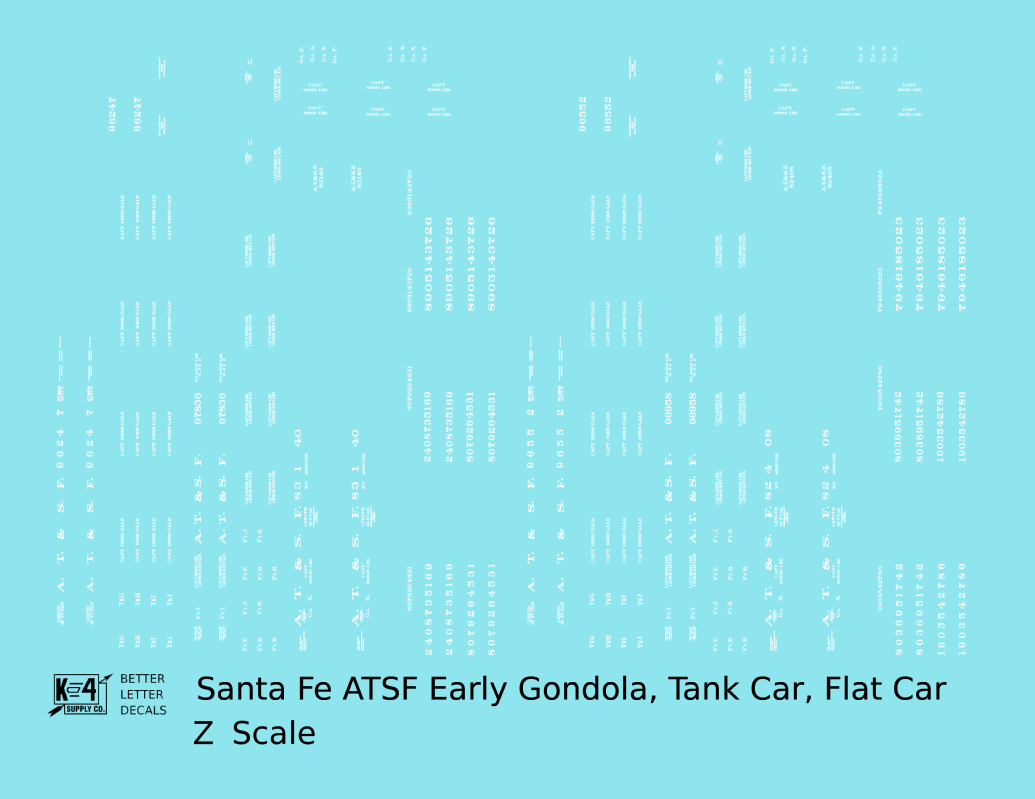 Santa Fe Early Flat Car, Gondola and Tank Car White