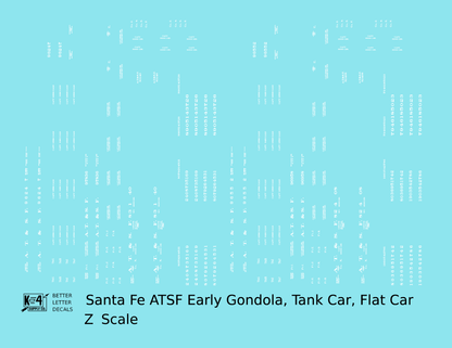 Santa Fe Early Flat Car, Gondola and Tank Car White