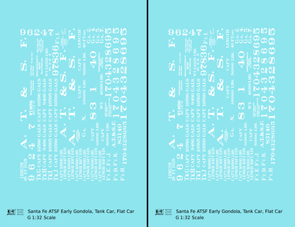 Santa Fe Early Flat Car, Gondola and Tank Car White