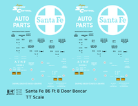 Santa Fe 86 Ft 8 Door Auto Parts Boxcar White and Yellow  - Decal - Choose Scale