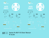 Santa Fe 86 Ft 8 Door Auto Parts Boxcar White and Yellow  - Decal - Choose Scale