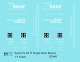 Santa Fe 40 Ft Single Door Boxcar White Chief - Decal - Choose Scale