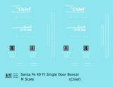 Santa Fe 40 Ft Single Door Boxcar White Chief - Decal - Choose Scale