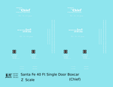 Santa Fe 40 Ft Single Door Boxcar White Chief - Decal - Choose Scale