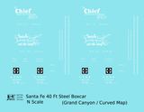Santa Fe 40 Ft Single Door Boxcar White Chief Curvy Map - Decal - Choose Scale
