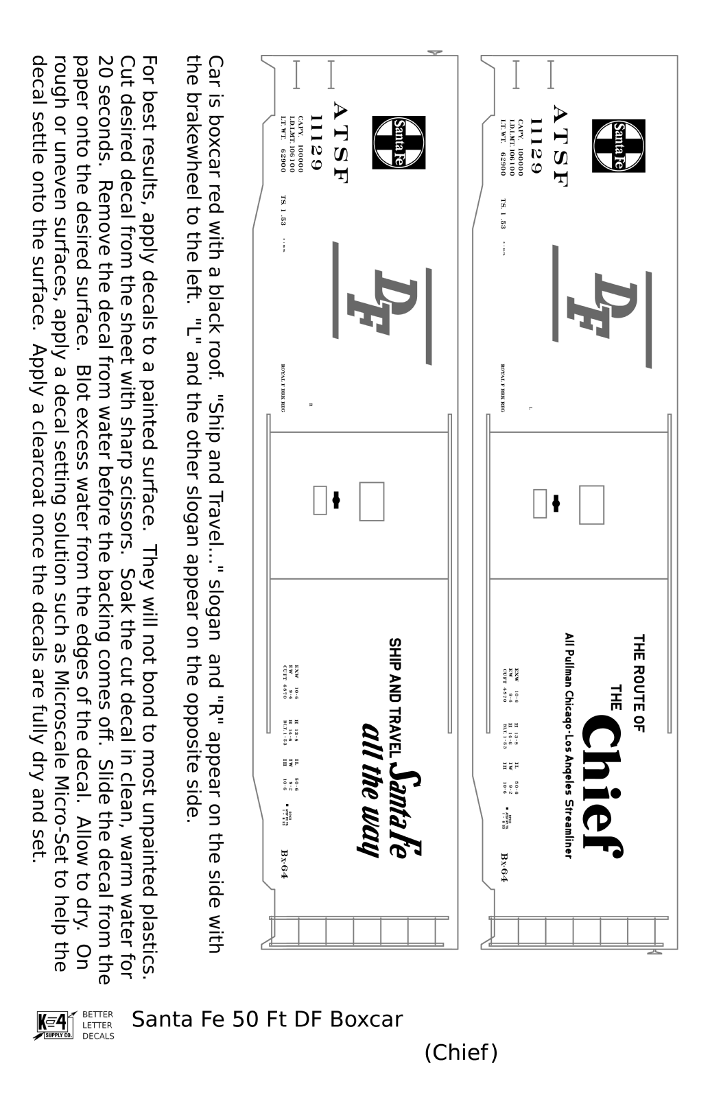 Santa Fe 50 Ft DF Boxcar White and Orange Chief - Decal