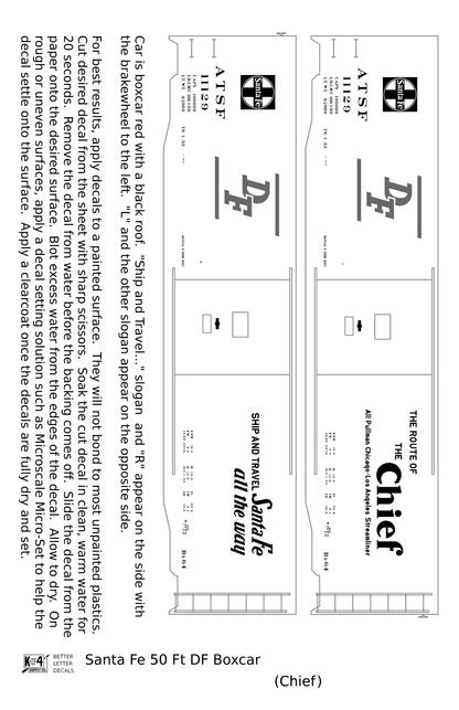 Santa Fe 50 Ft DF Boxcar White and Orange Chief - Decal
