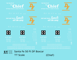 Santa Fe 50 Ft DF Boxcar White and Orange Chief - Decal - Choose Scale