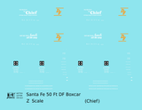 Santa Fe 50 Ft DF Boxcar White and Orange Chief - Decal - Choose Scale