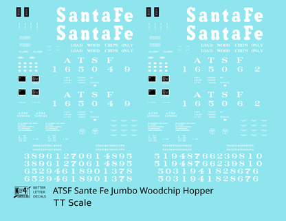 Santa Fe Jumbo Woodchip Hopper White  - Decal - Choose Scale