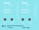 Santa Fe 40 Ft Single Door Boxcar White Chief/Map - Decal - Choose Scale