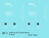 Santa Fe 40 Ft Single Door Boxcar White Chief/Map - Decal - Choose Scale