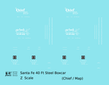 Santa Fe 40 Ft Single Door Boxcar White Chief/Map - Decal - Choose Scale
