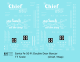 Santa Fe 50 Ft Double Door Boxcar White Chief/Map - Decal - Choose Scale