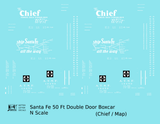 Santa Fe 50 Ft Double Door Boxcar White Chief/Map - Decal - Choose Scale