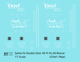 Santa Fe 40 Ft Double Door Fe-26 Boxcar White Chief/Map - Decal - Choose Scale