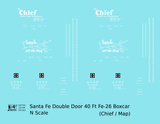 Santa Fe 40 Ft Double Door Fe-26 Boxcar White Chief/Map - Decal - Choose Scale