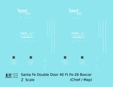 Santa Fe 40 Ft Double Door Fe-26 Boxcar White Chief/Map - Decal - Choose Scale