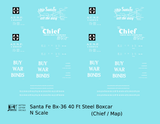 Santa Fe 40 Ft Single Door Boxcar White Chief Buy War Bonds - Decal - Choose Scale