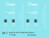 Santa Fe 40 Ft Single Door Boxcar White El Capitan - Decal - Choose Scale