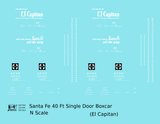 Santa Fe 40 Ft Single Door Boxcar White El Capitan - Decal - Choose Scale