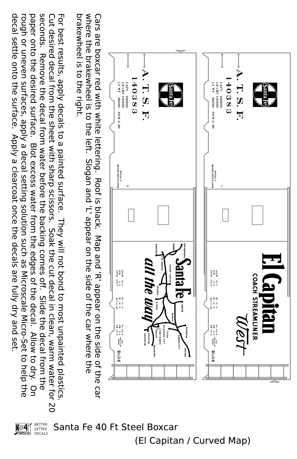 Santa Fe 40 Ft Single Door Boxcar White El Capitan Curvy Map - Decal