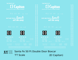 Santa Fe 50 Ft Double Door Boxcar White El Capitan - Decal - Choose Scale