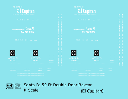 Santa Fe 50 Ft Double Door Boxcar White El Capitan - Decal - Choose Scale