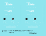 Santa Fe 50 Ft Double Door Boxcar White El Capitan - Decal - Choose Scale