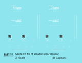 Santa Fe 50 Ft Double Door Boxcar White El Capitan - Decal - Choose Scale