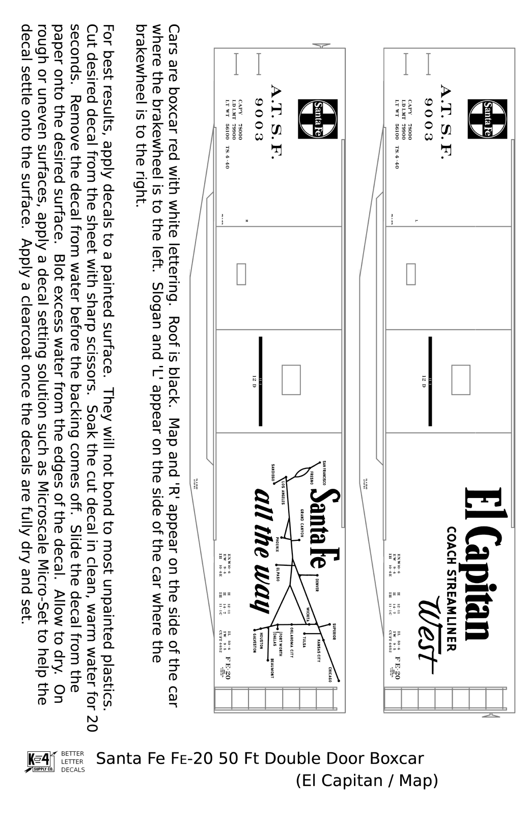 Santa Fe 50 Ft Double Door Fe-20 Boxcar White El Capitan/Map - Decal