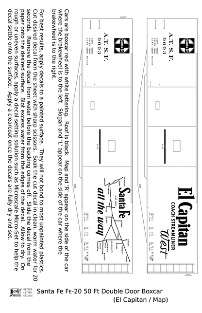 Santa Fe 50 Ft Double Door Fe-20 Boxcar White El Capitan/Map - Decal