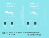 Santa Fe 50 Ft Double Door Fe-20 Boxcar White El Capitan/Map - Decal - Choose Scale